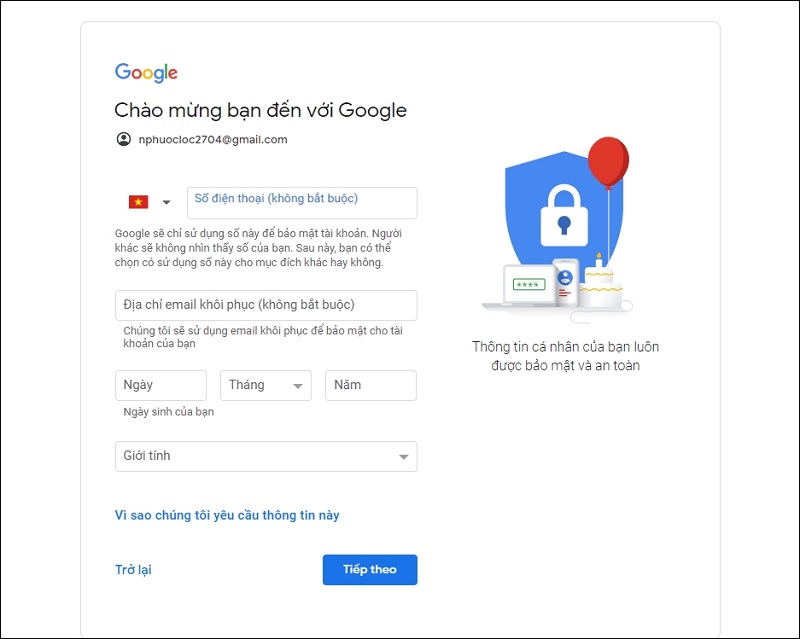 hoàn tất thông tin yêu cầu