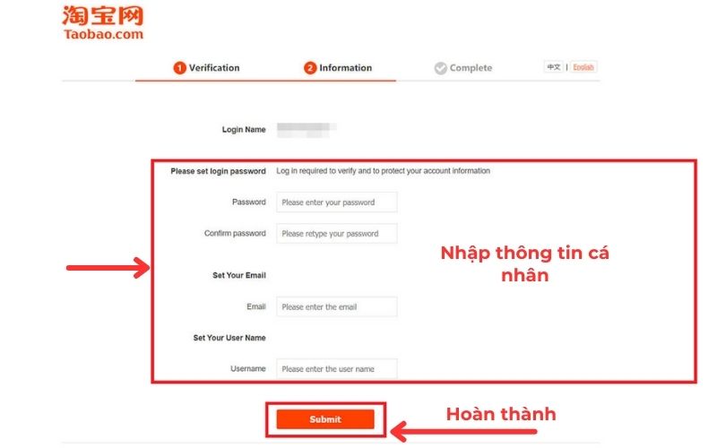 điền đầy đủ thông tin